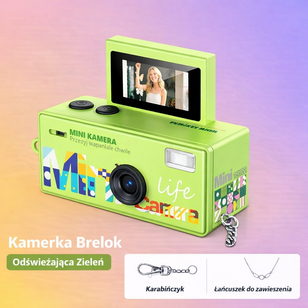 Retro 1982 Kamerka Brelok – Mini Aparat Cyfrowy CCD z Obracanym Ekranem Selfie, Stylowy Brelok & Kamera Podróżna