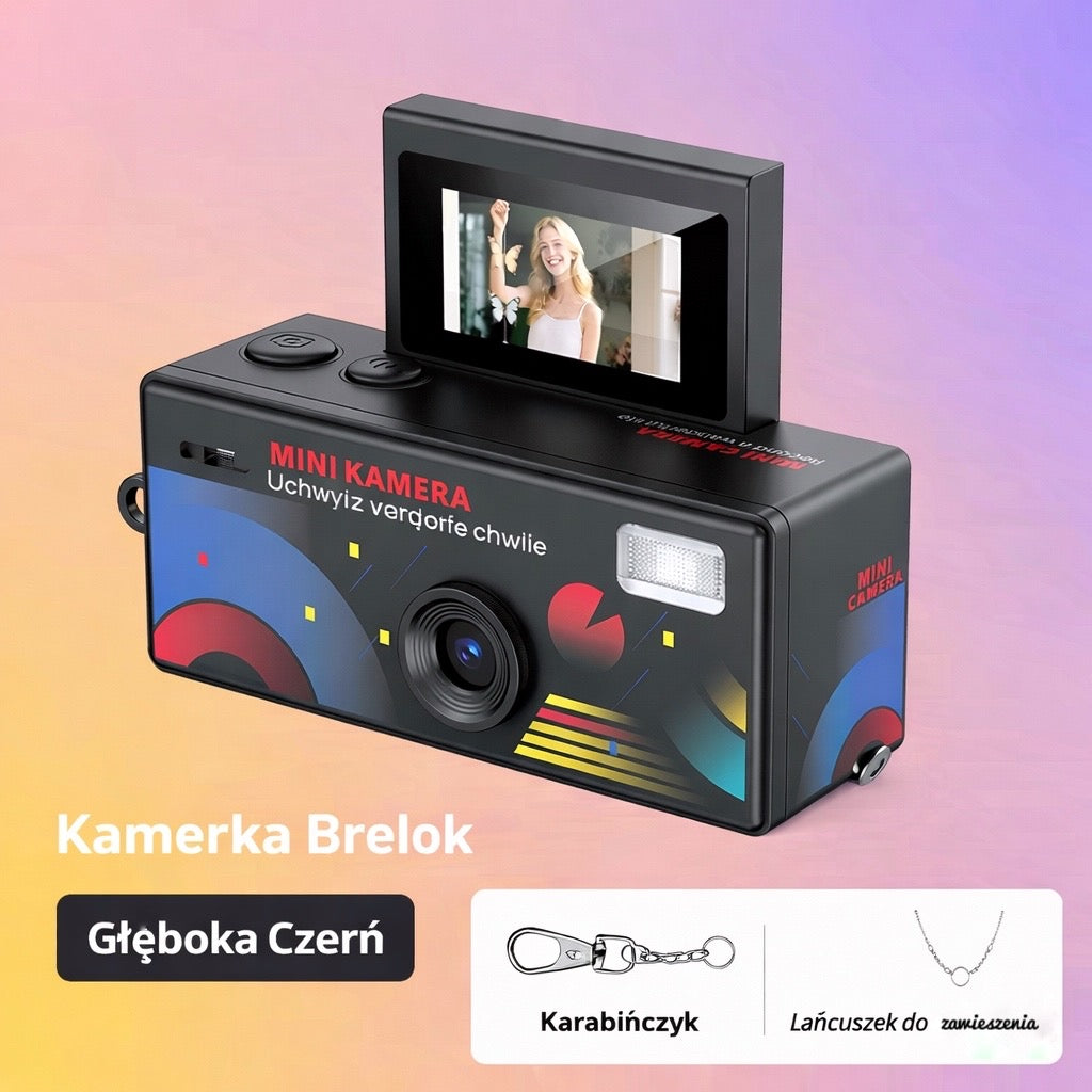 Retro 1982 Kamerka Brelok – Mini Aparat Cyfrowy CCD z Obracanym Ekranem Selfie, Stylowy Brelok & Kamera Podróżna