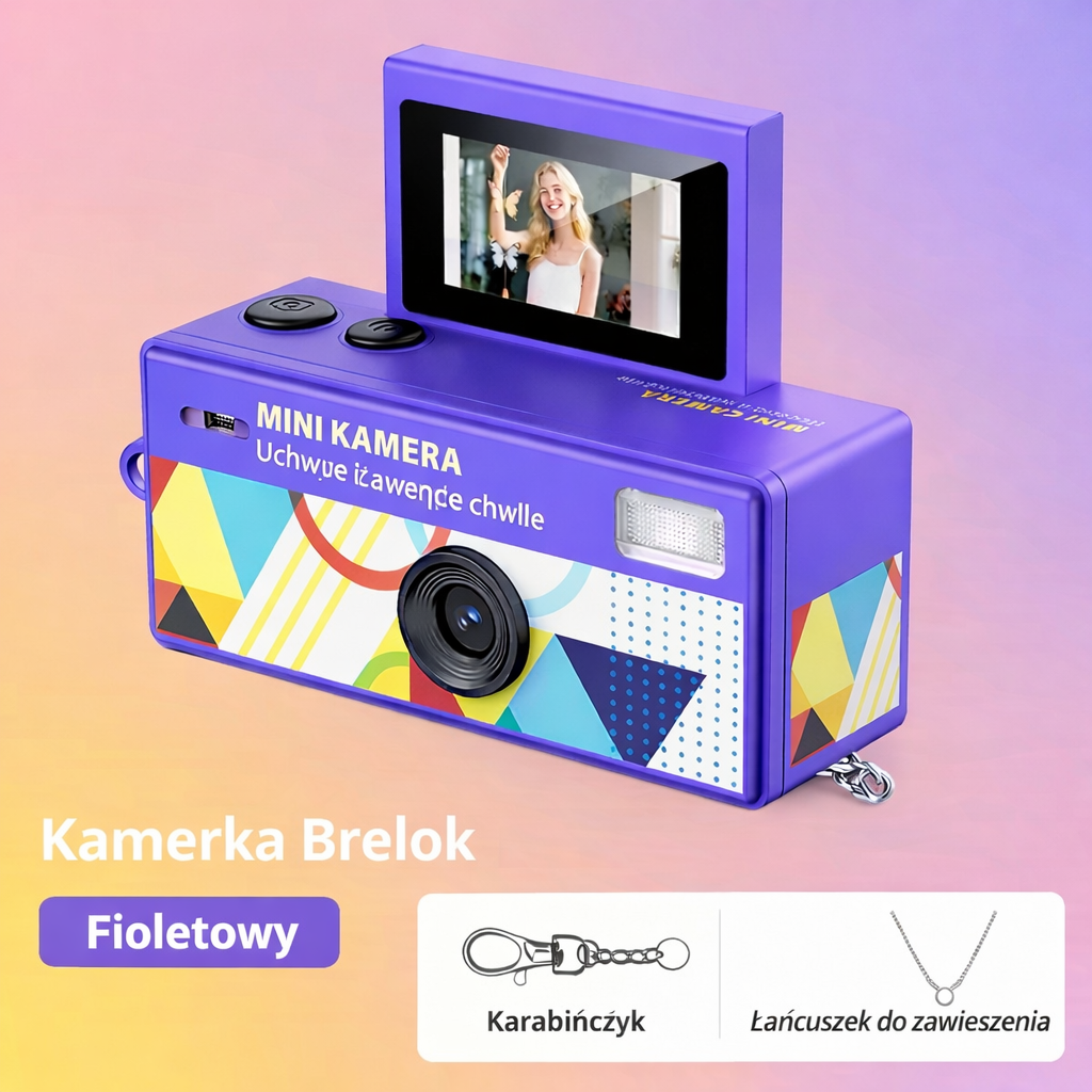 Retro 1982 Kamerka Brelok – Mini Aparat Cyfrowy CCD z Obracanym Ekranem Selfie, Stylowy Brelok & Kamera Podróżna