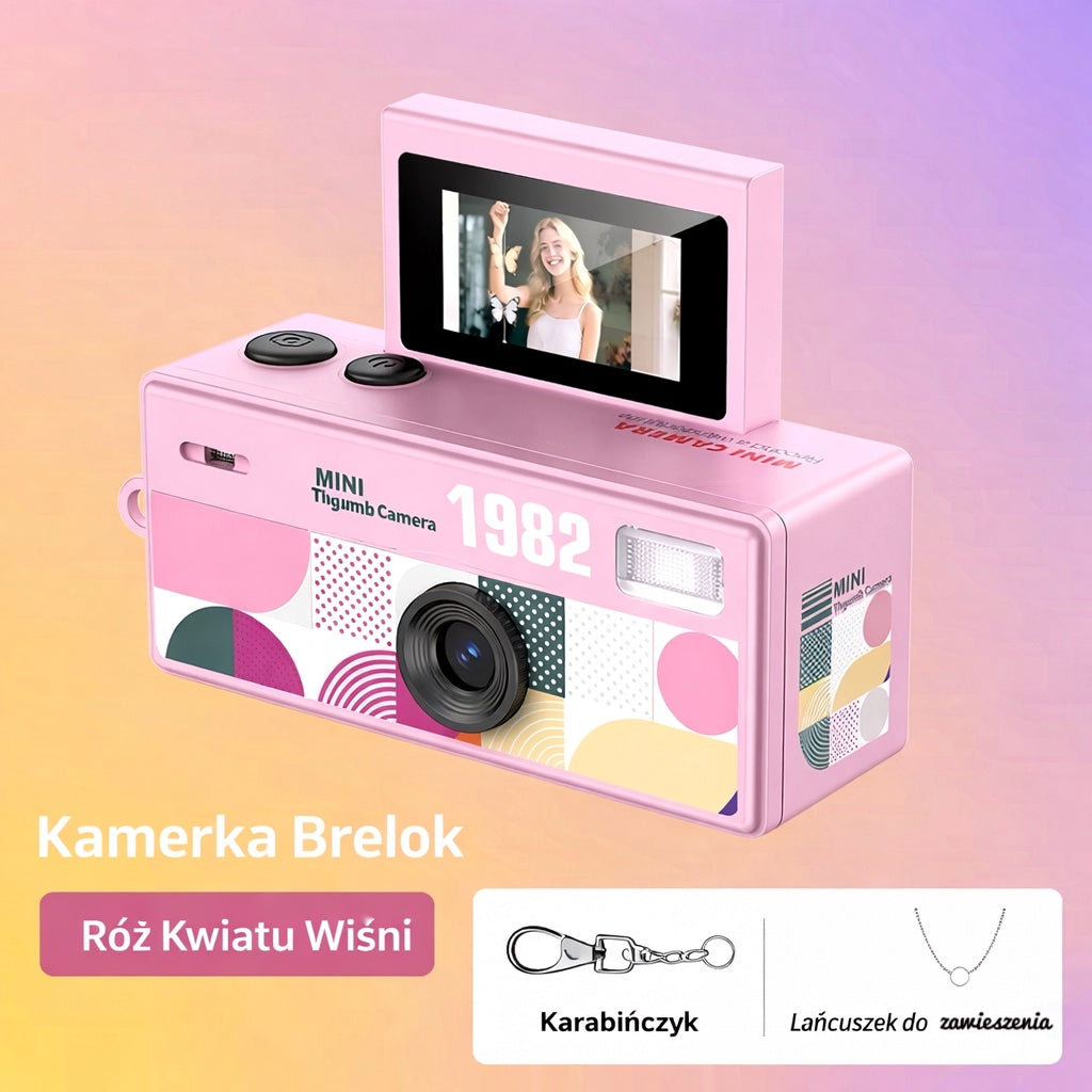 Retro 1982 Kamerka Brelok – Mini Aparat Cyfrowy CCD z Obracanym Ekranem Selfie, Stylowy Brelok & Kamera Podróżna