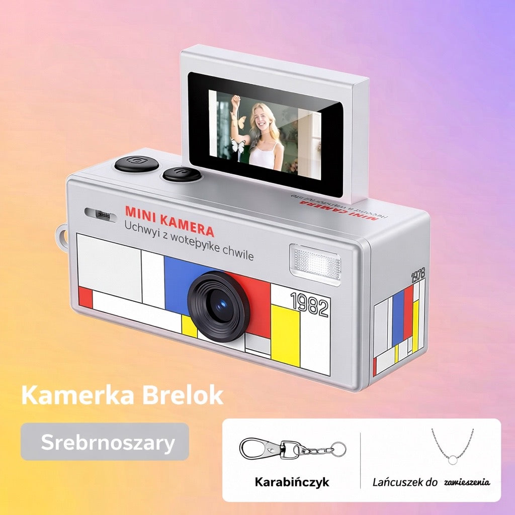 Retro 1982 Kamerka Brelok – Mini Aparat Cyfrowy CCD z Obracanym Ekranem Selfie, Stylowy Brelok & Kamera Podróżna