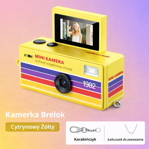 Retro 1982 Kamerka Brelok – Mini Aparat Cyfrowy CCD z Obracanym Ekranem Selfie, Stylowy Brelok & Kamera Podróżna