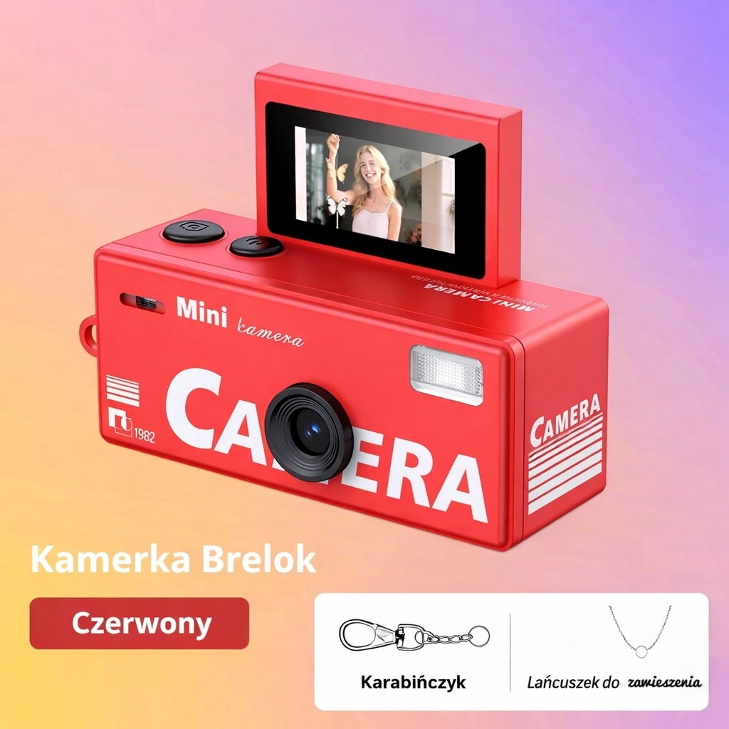 Retro 1982 Kamerka Brelok – Mini Aparat Cyfrowy CCD z Obracanym Ekranem Selfie, Stylowy Brelok & Kamera Podróżna