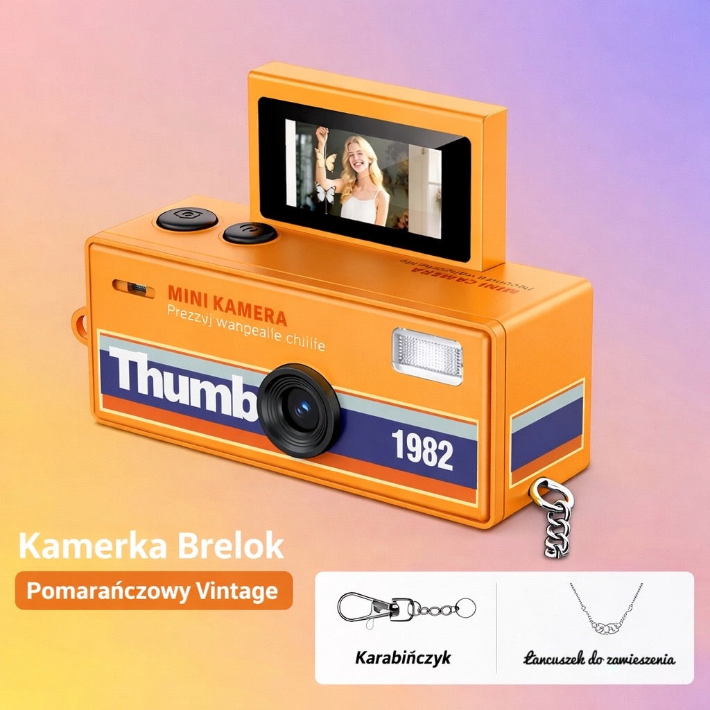 Retro 1982 Kamerka Brelok – Mini Aparat Cyfrowy CCD z Obracanym Ekranem Selfie, Stylowy Brelok & Kamera Podróżna